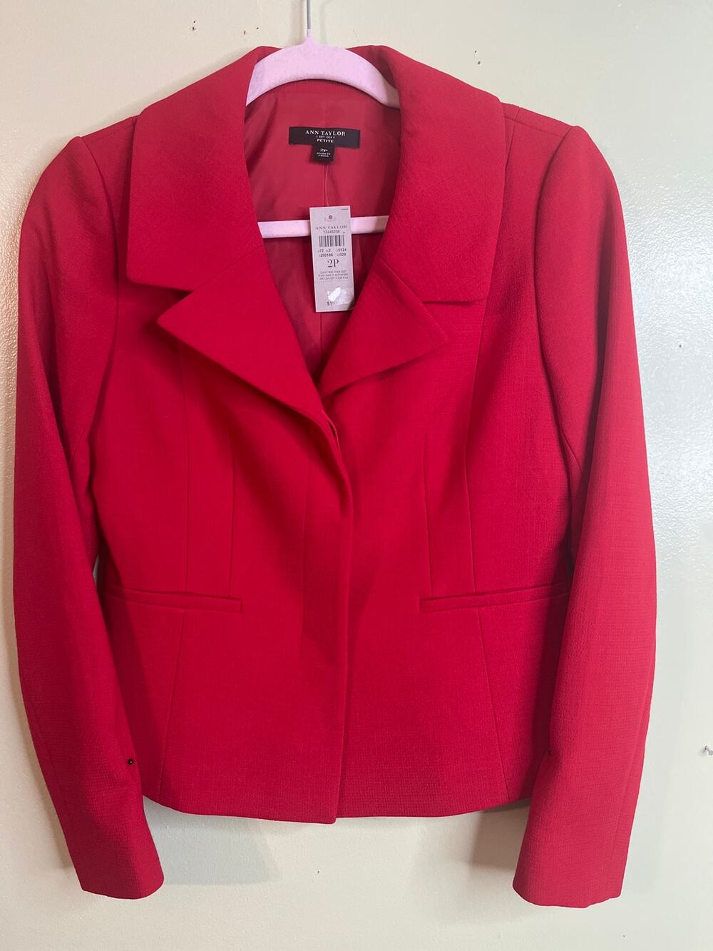 Ann Taylor Red Blazer Petite 2P Single Breasted Classic Tailored Jacket 292186